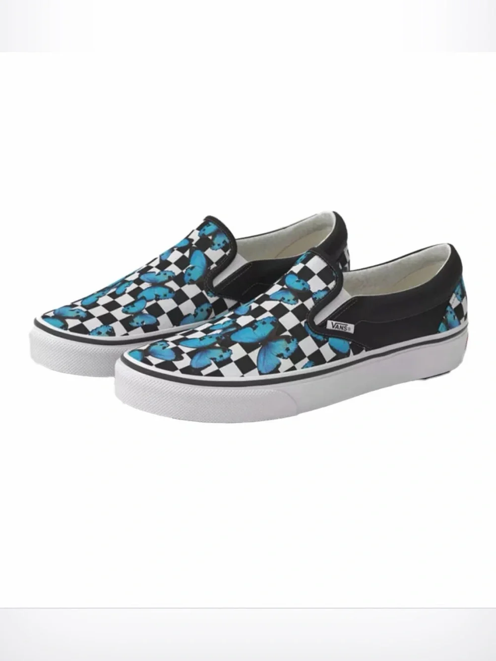 Sold Vans Classic Checkerboard Blue Butterfly Slip-On Sneakers 9 W / 7.5 M Skate - Picture 10 of 10